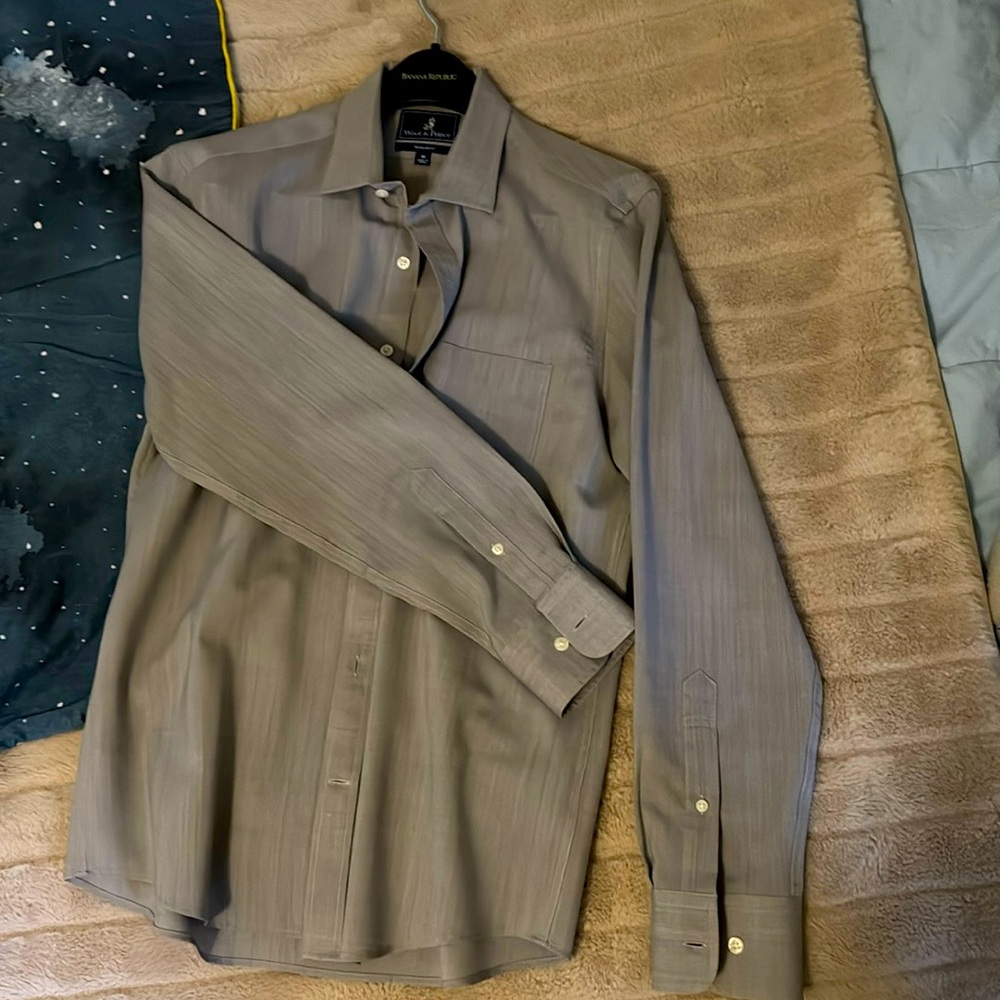 Wool & Prince Shirt Mens Medium Gray Casual Preppy Office Workwear Business